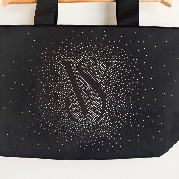 Victorias Secret Black Satin Rhinestone Large Weekender  Tote Bag NWT - Picture 6 of 6
